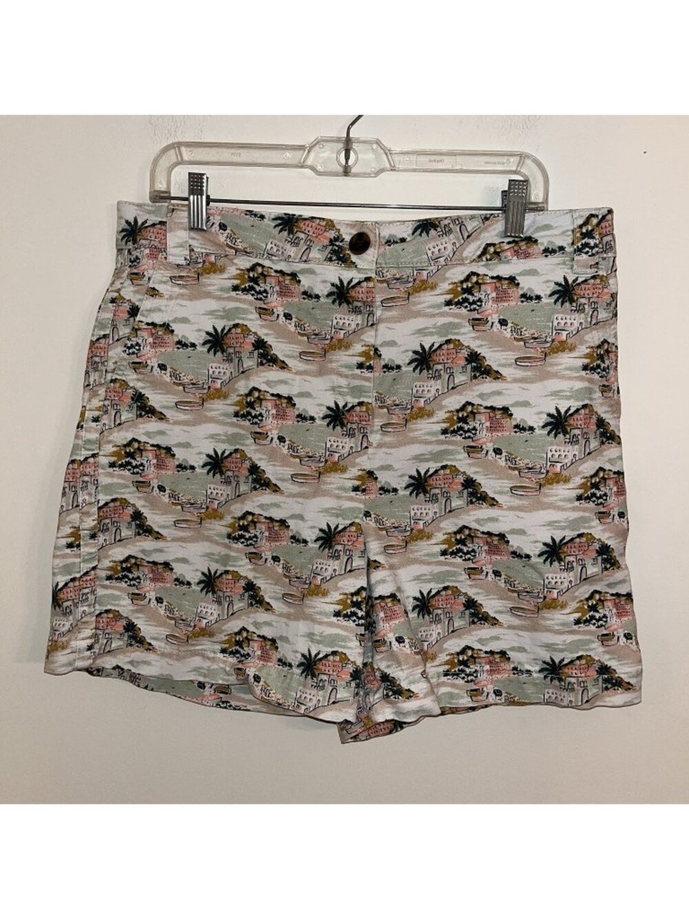 Boden Shorts Paradise Bay Ivory Green Novelty Print Chino Womens Size 12 6" Inse